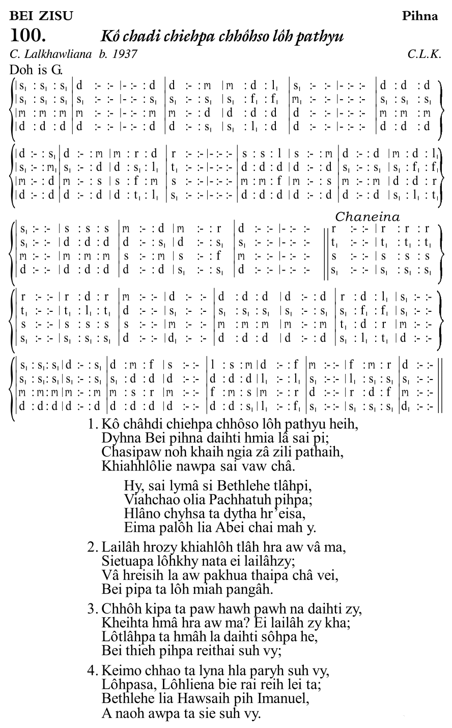 Hymn 100, “Kô chadi chiehpa chhôhso lôh pathyu”, Edition 11