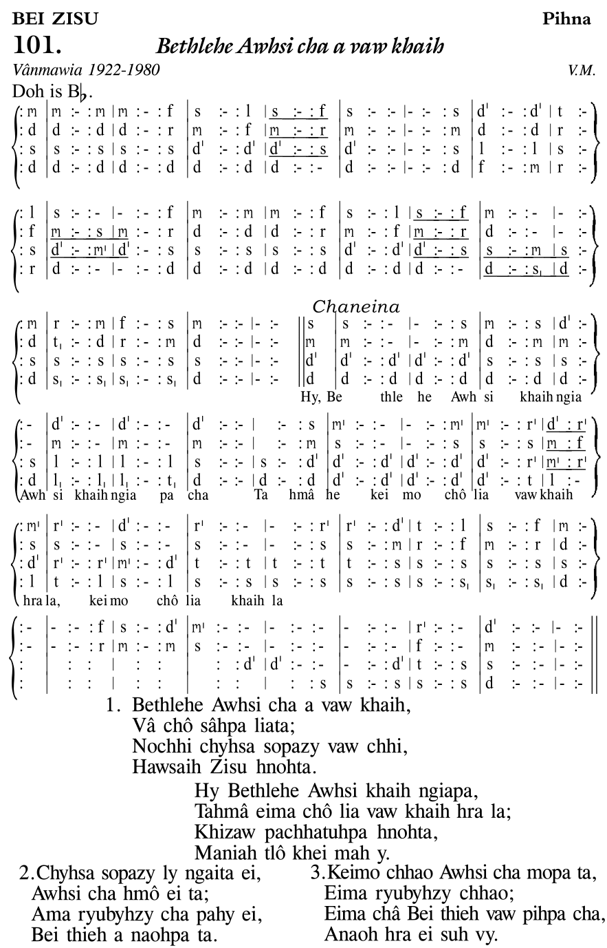 Hymn 101, “Bethlehe Awhsi cha a vaw khaih”, Edition 11