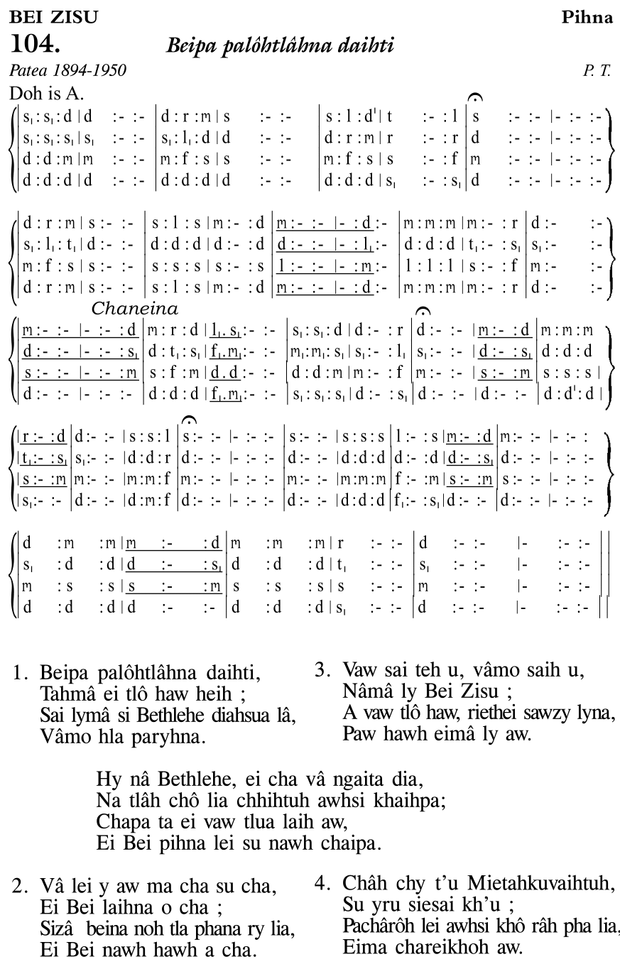 Hymn 104, “Beipa palôhtlâhna daihti”, Edition 11