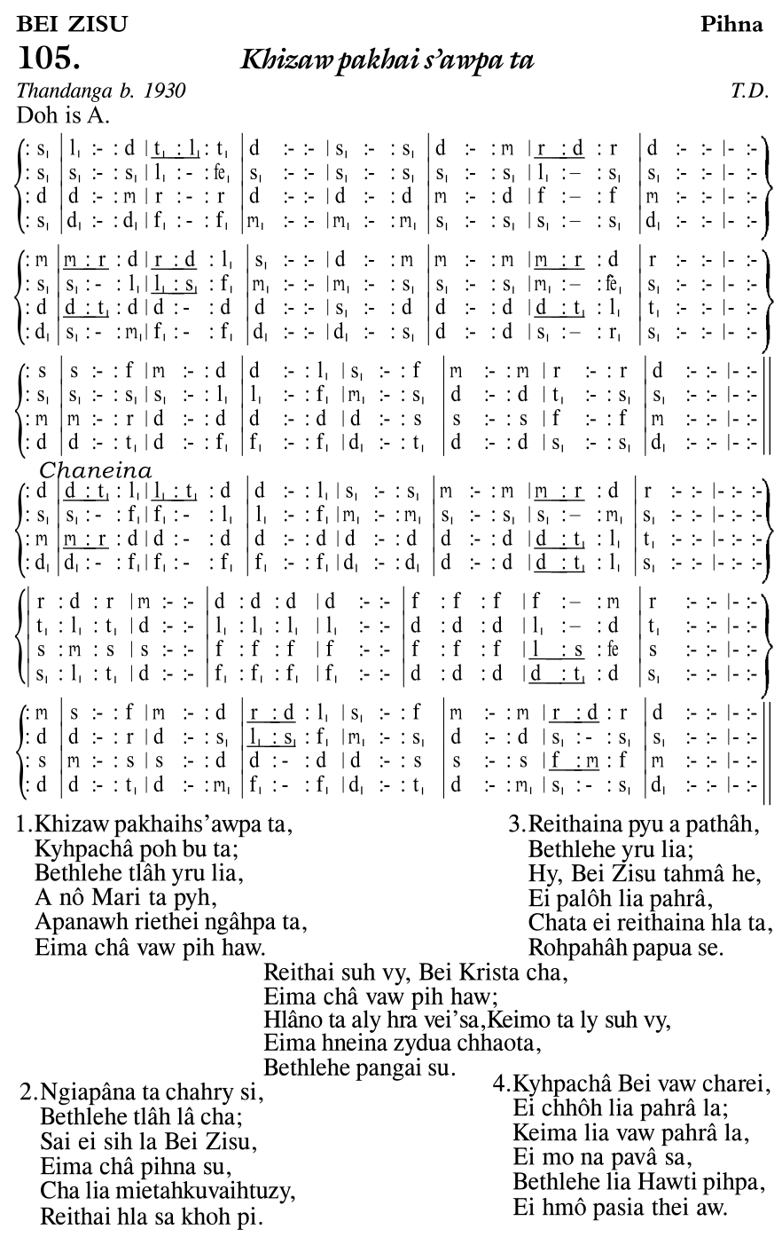 Hymn 105, “Khizaw pakhai s'awpa ta”, Edition 11