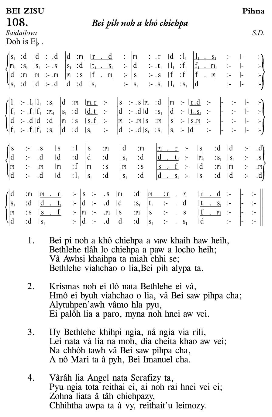 Hymn 108, “Bei pih noh a khô chiehpa”, Edition 11