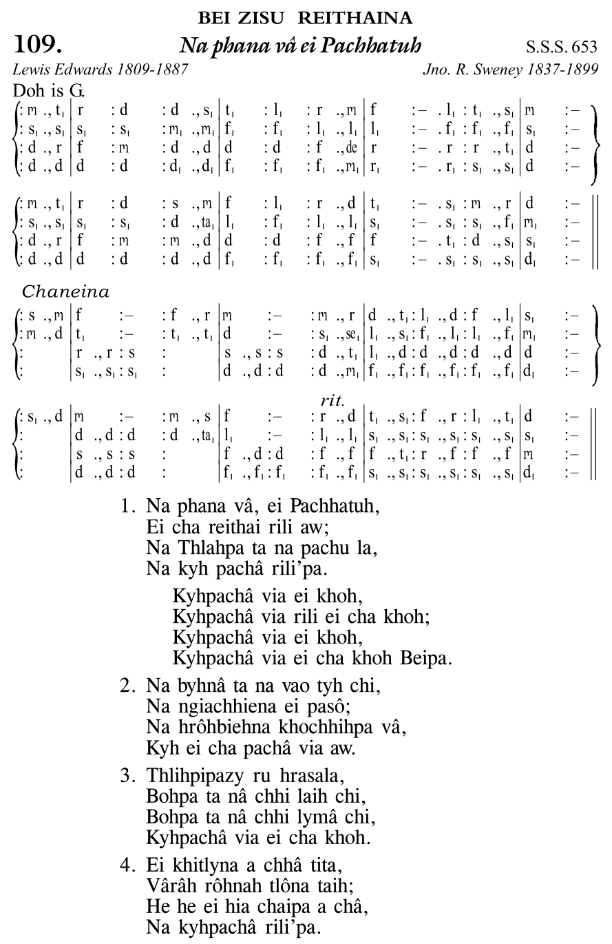 Hymn 109, “Na phana vâ ei Pachhatuh”, Edition 11