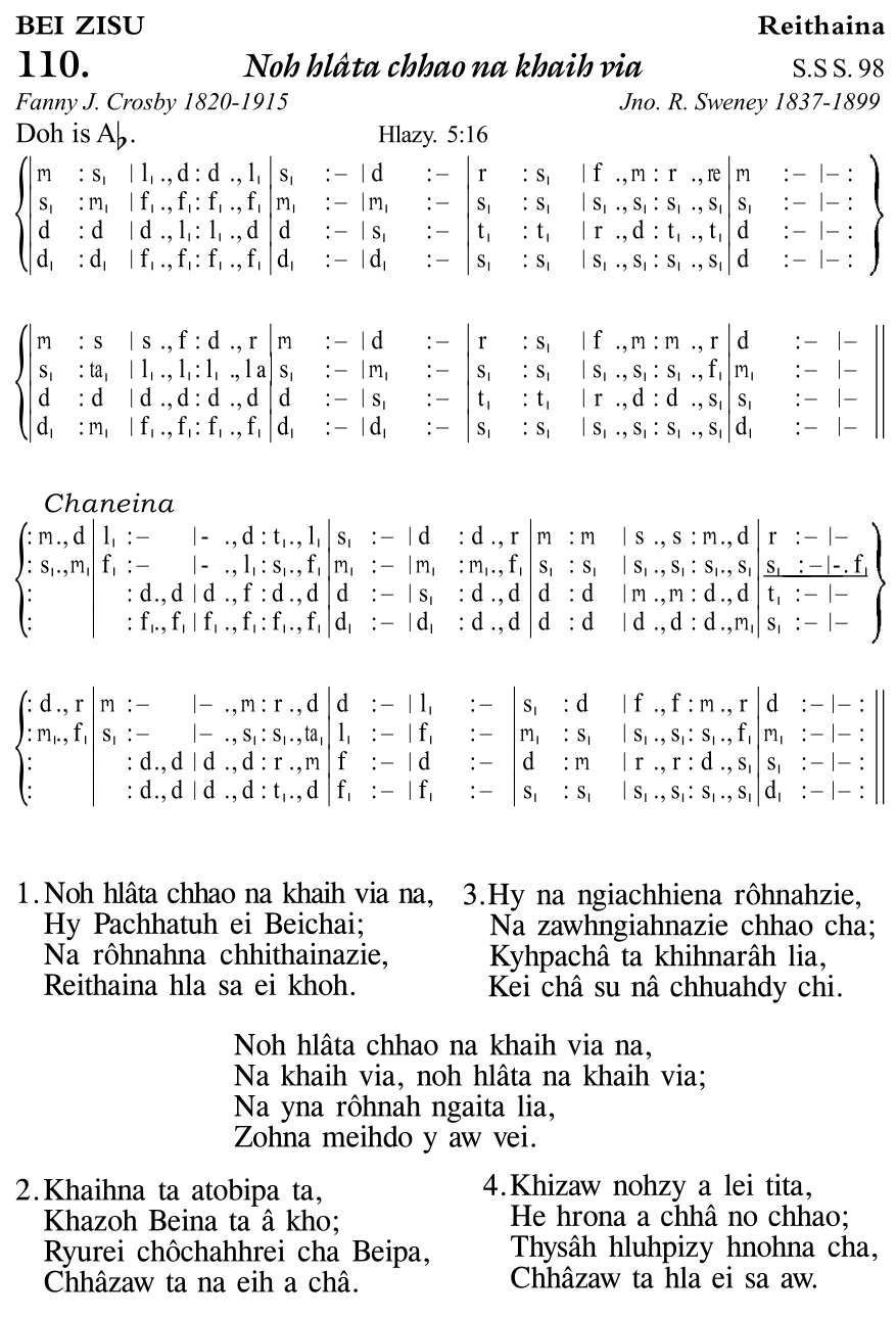 Hymn 110, “Noh hlâta chhao na khaih via”, Edition 11