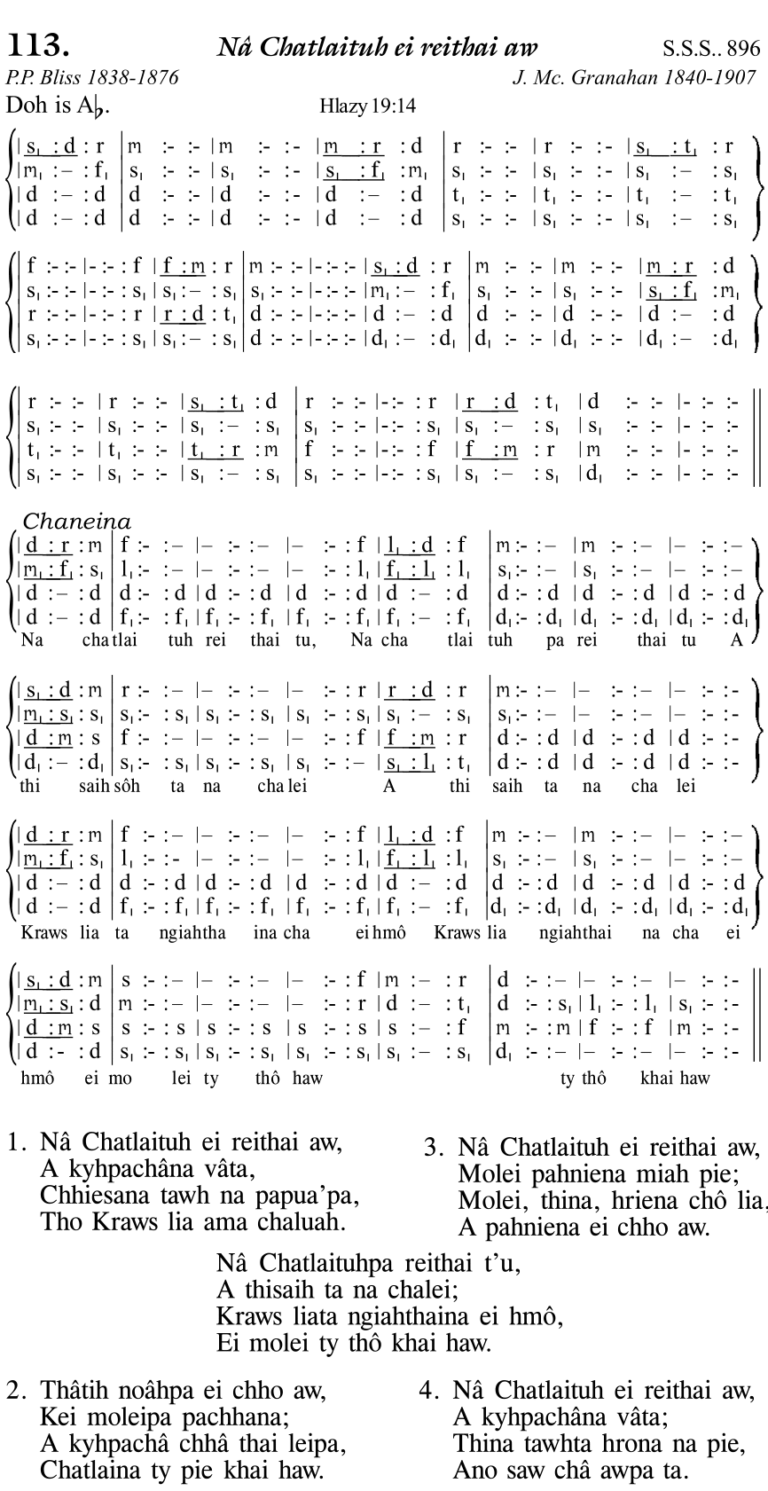 Hymn 113, “Nâ Chatlaituh ei reithai aw”, Edition 11