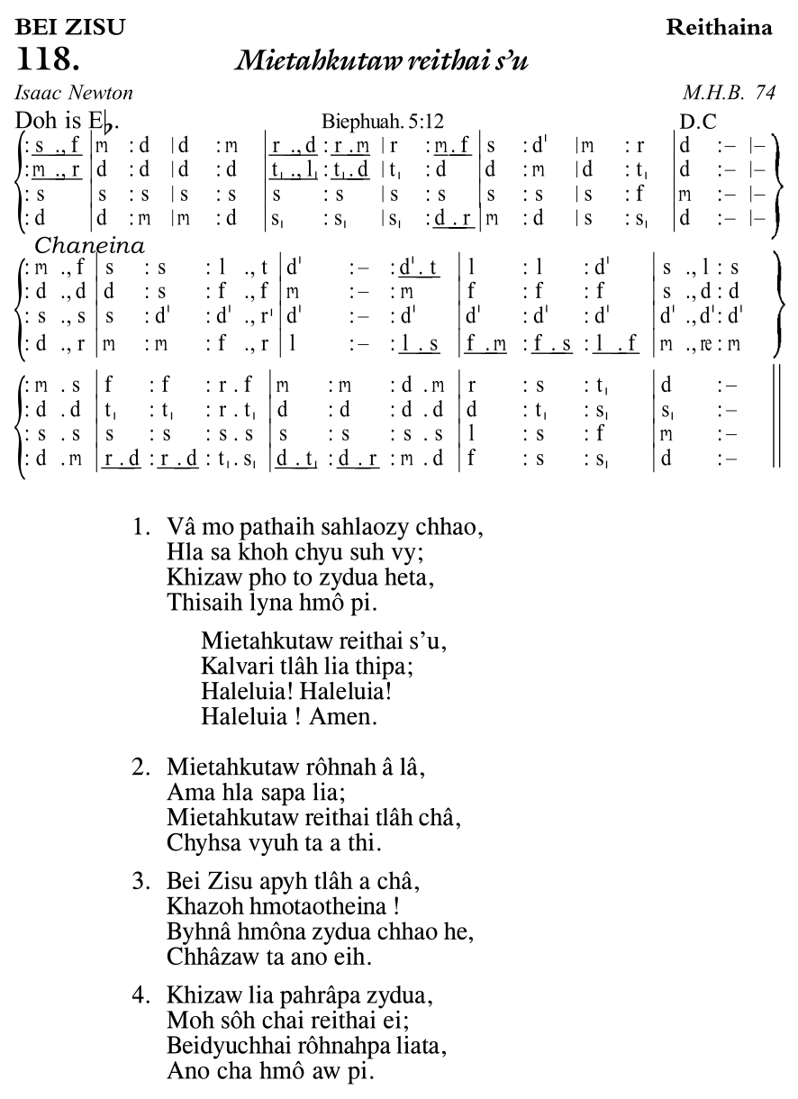 Hymn 118, “Mietahkutaw reithai s'u”, Edition 11