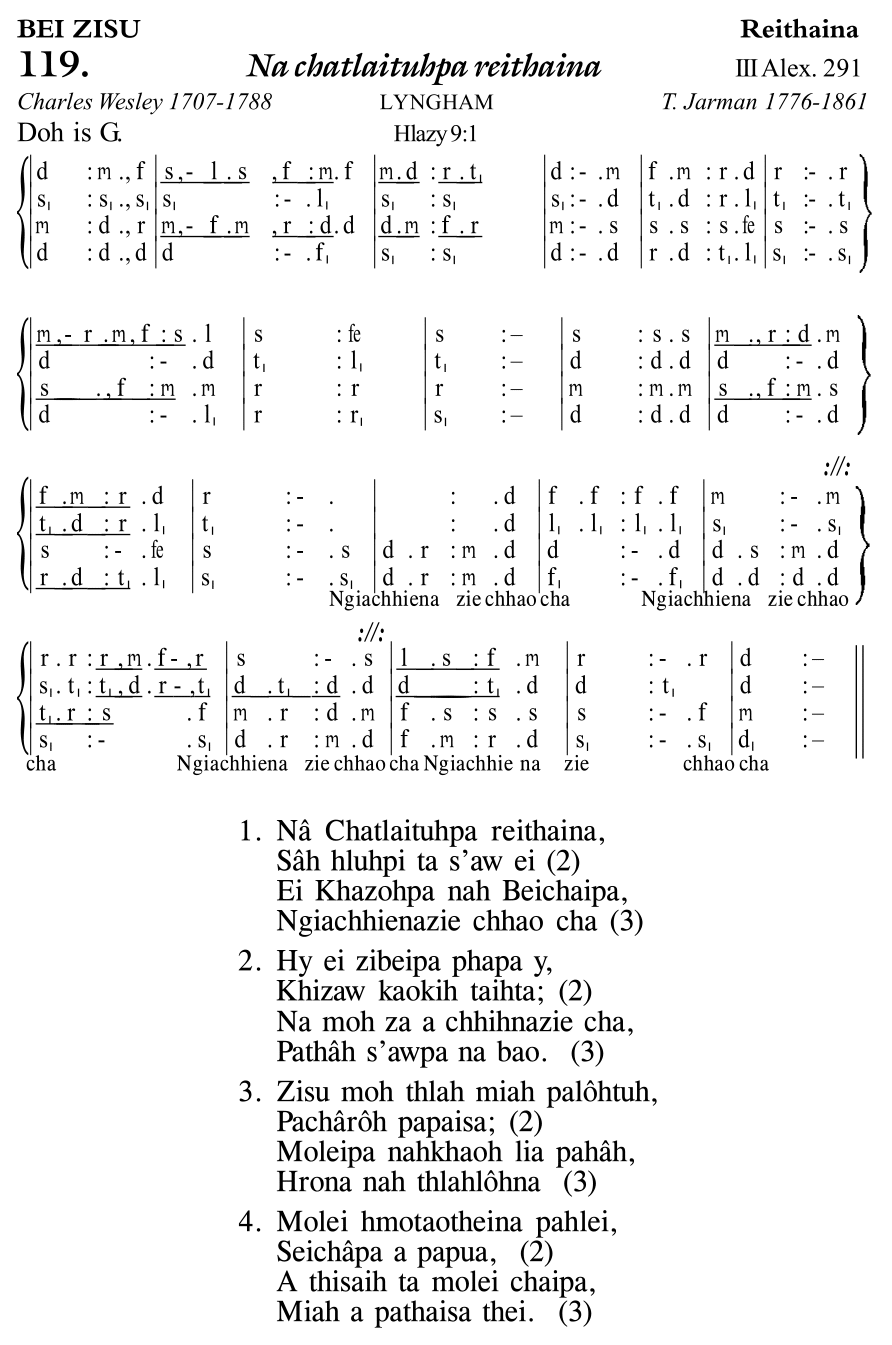 Hymn 119, “Na chatlaituhpa reithaina”, Edition 11