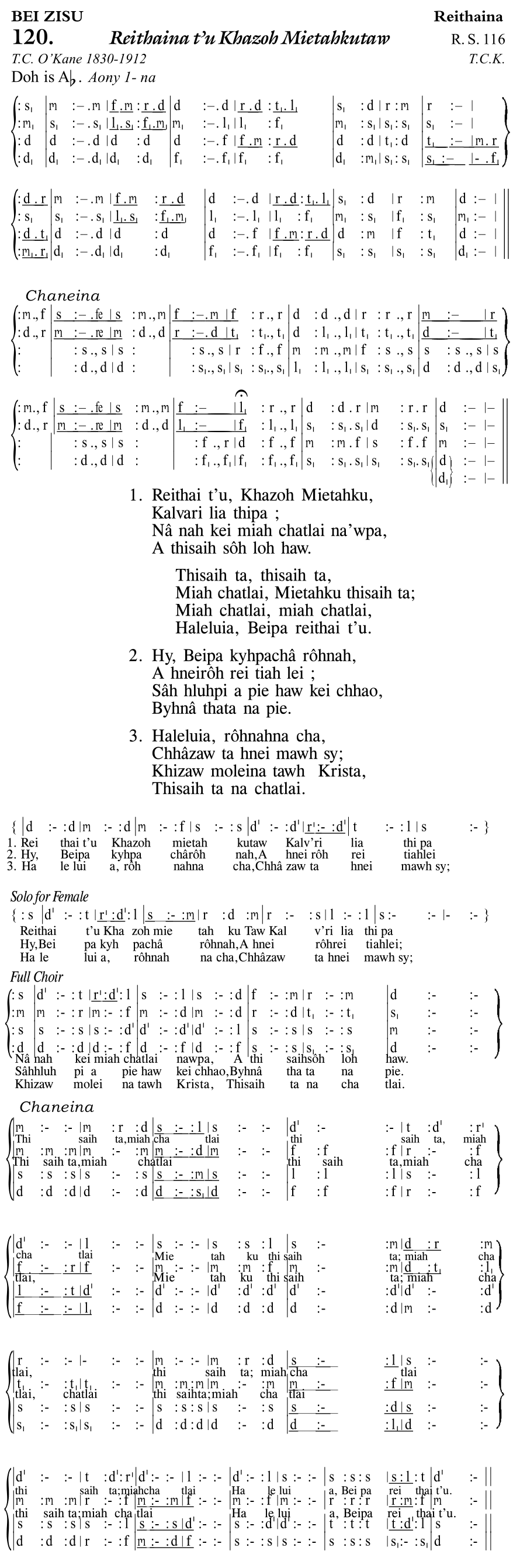 Hymn 120, “Reithaina t'u Khazoh Mietahkutaw”, Edition 11