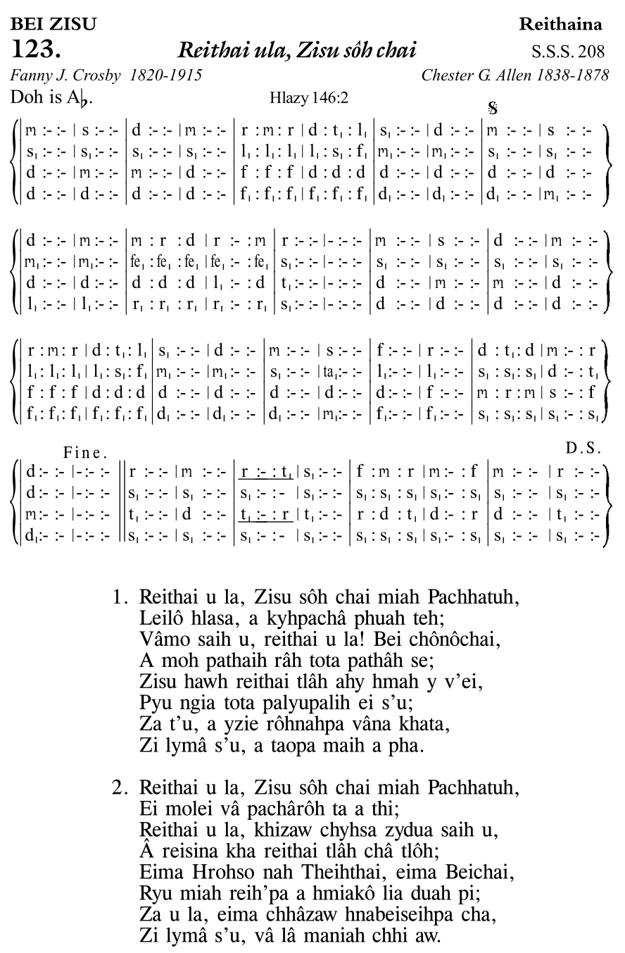Hymn 123, “Reithai ula, Zisu sôh chai”, Edition 11