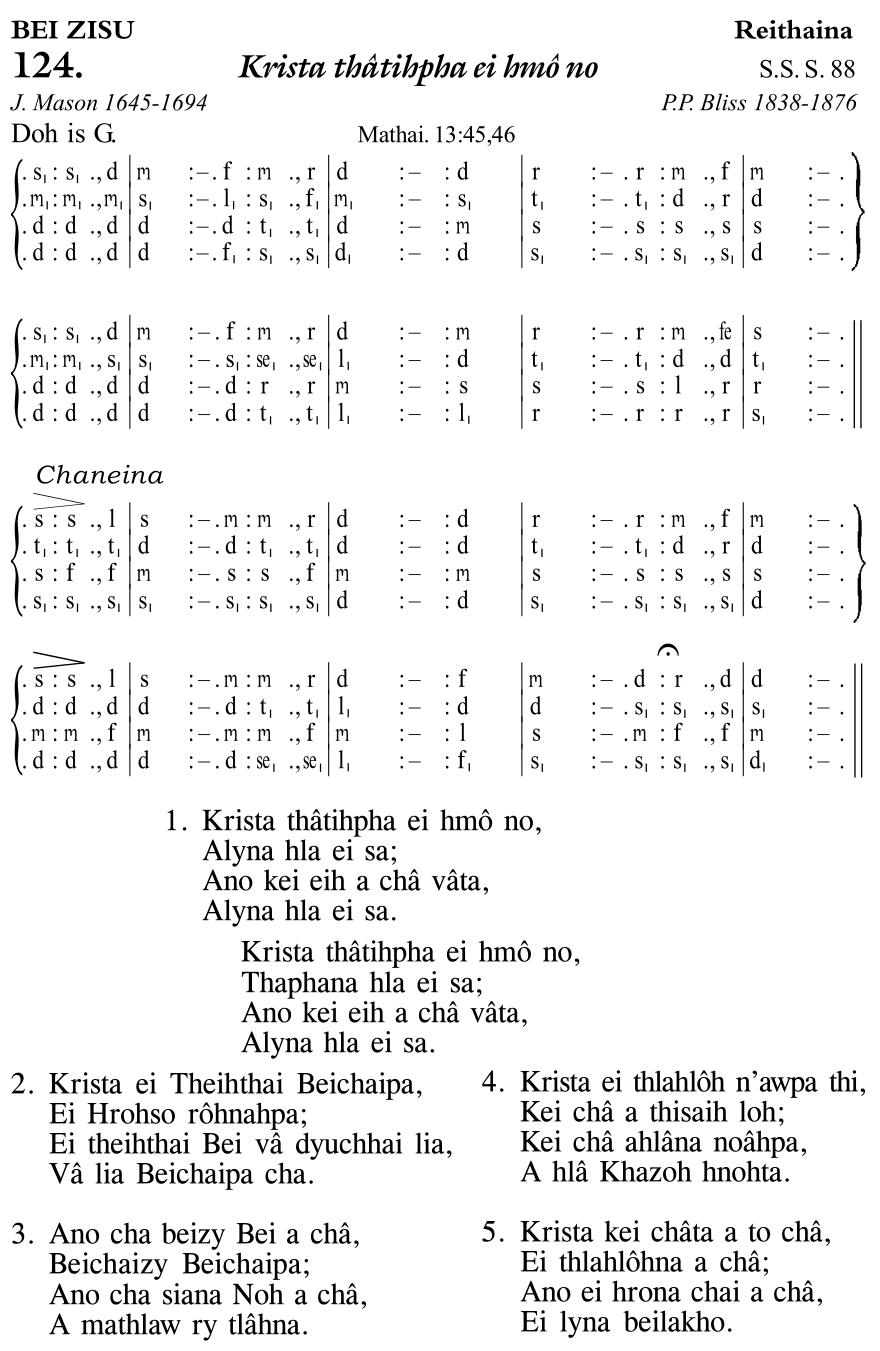 Hymn 124, “Krista thâtihpha ei hmô no”, Edition 11