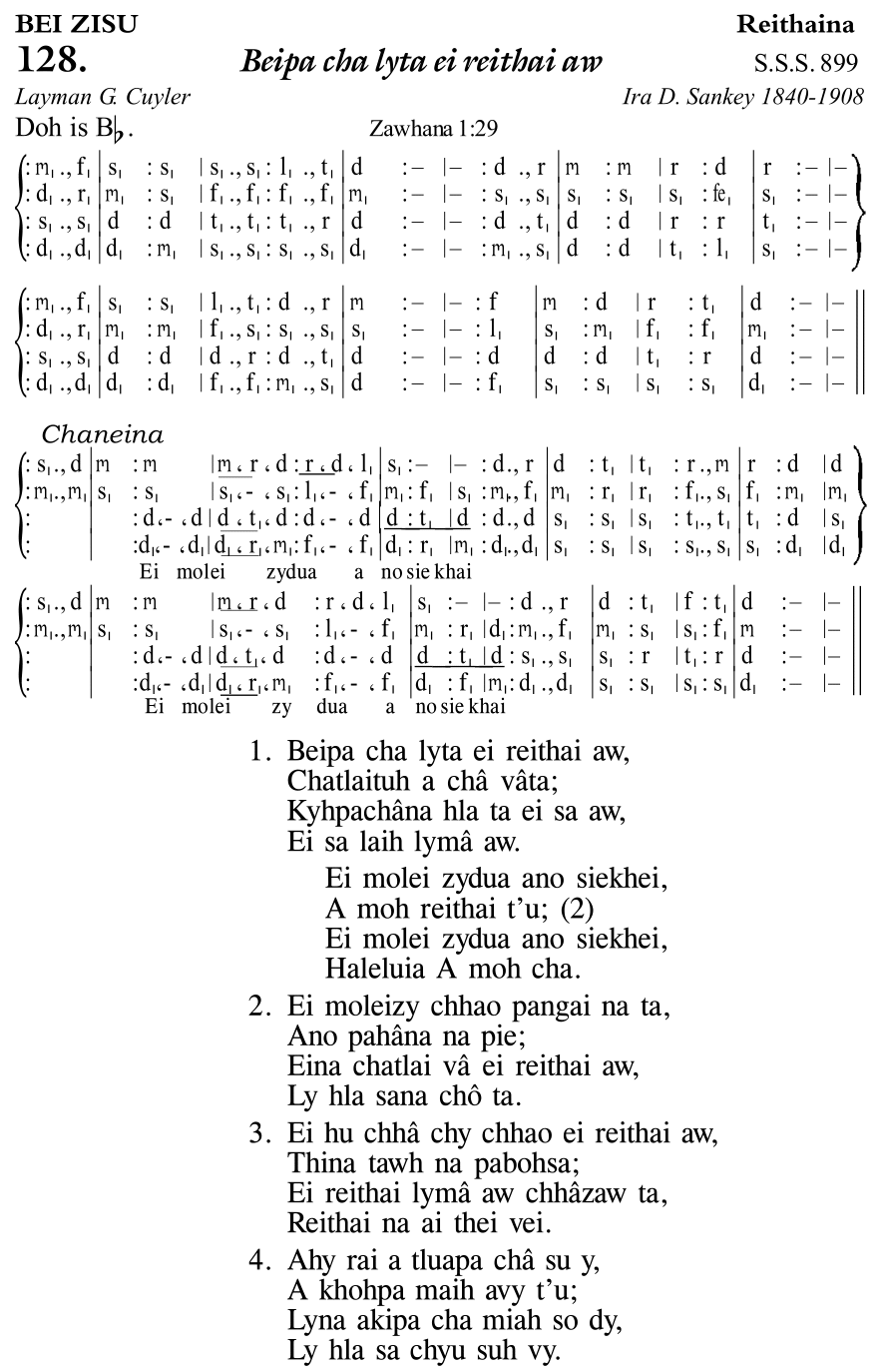 Hymn 128, “Beipa cha lyta ei reithai aw”, Edition 11