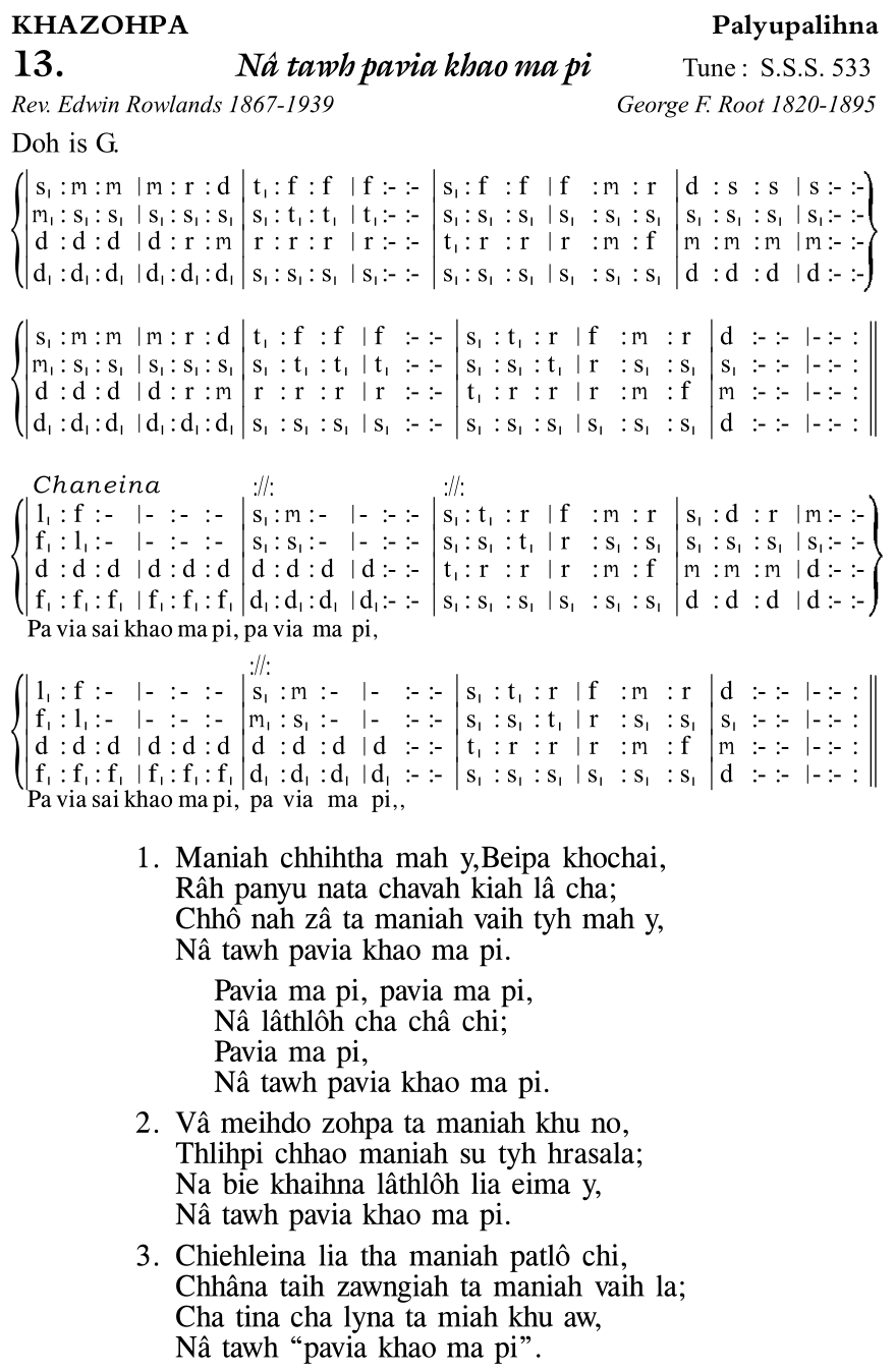Hymn 13, “Nâ tawh pavia khao ma pi”, Edition 11