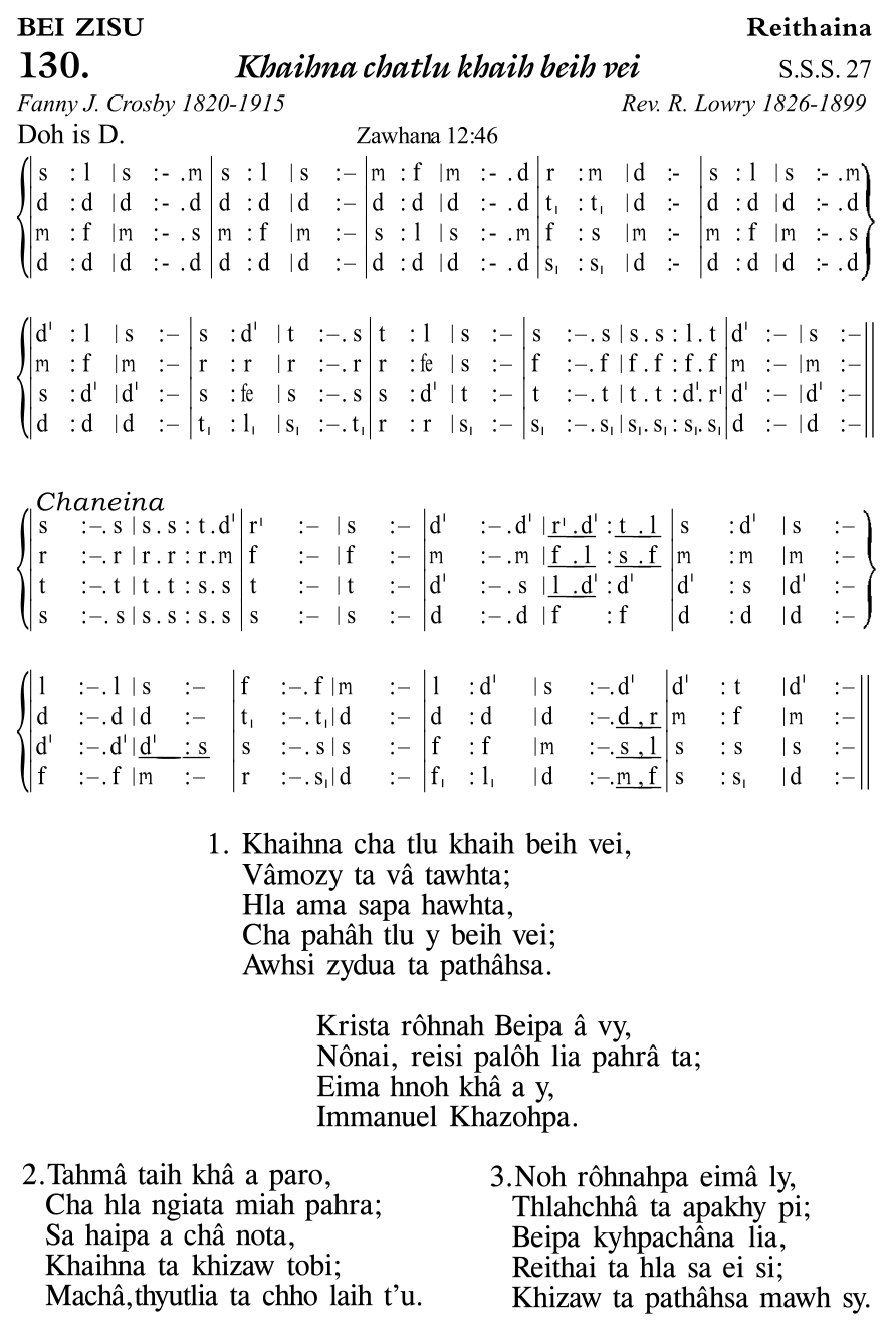 Hymn 130, “Khaihna chatlu khaih beih vei”, Edition 11