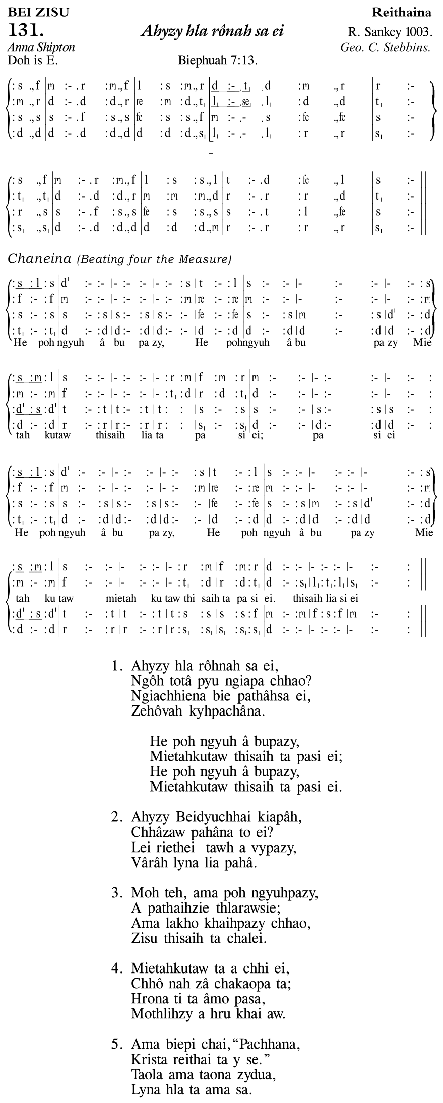 Hymn 131, “Ahyzy hla rônah sa ei”, Edition 11