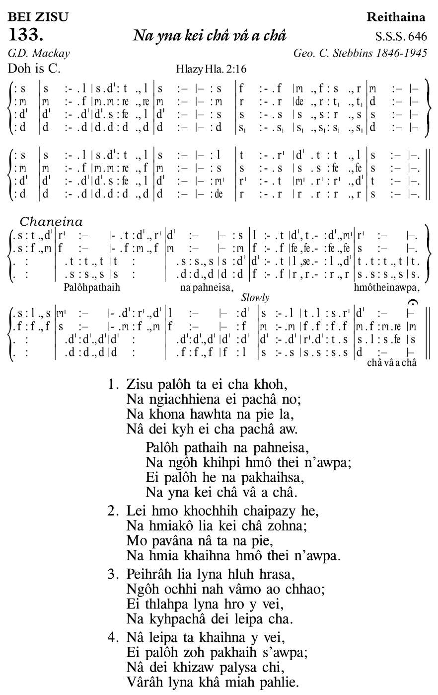 Hymn 133, “Na yna kei châ vâ a châ”, Edition 11