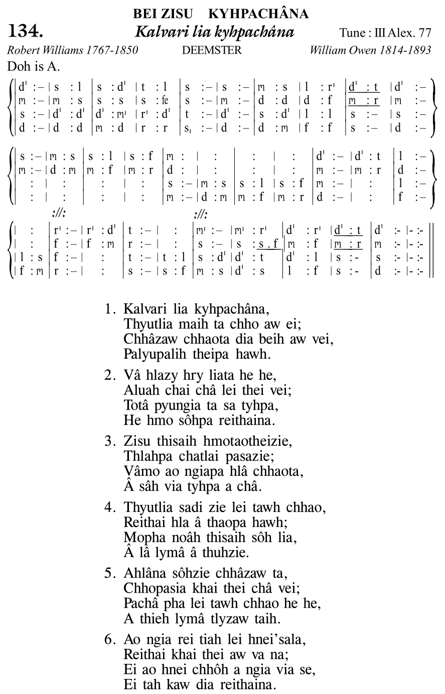 Hymn 134, “Kalvari lia kyhpachâna”, Edition 11