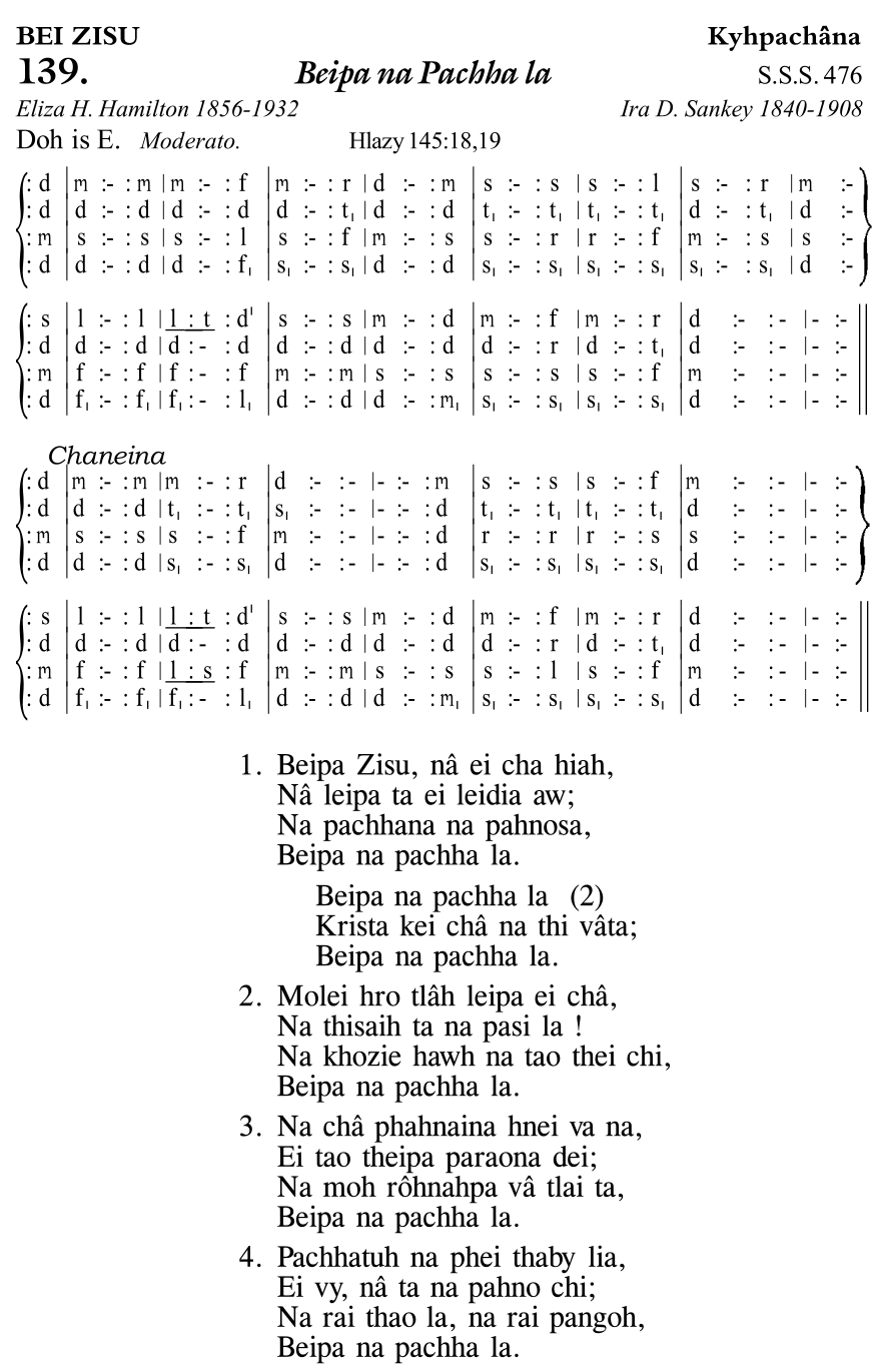 Hymn 139, “Beipa na Pachha la”, Edition 11