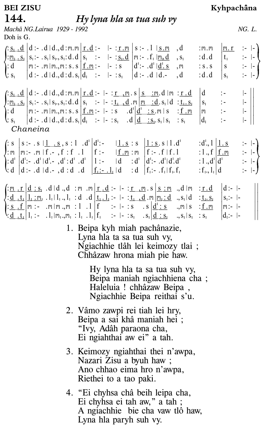 Hymn 144, “Hy lyna hla sa tua suh vy”, Edition 11