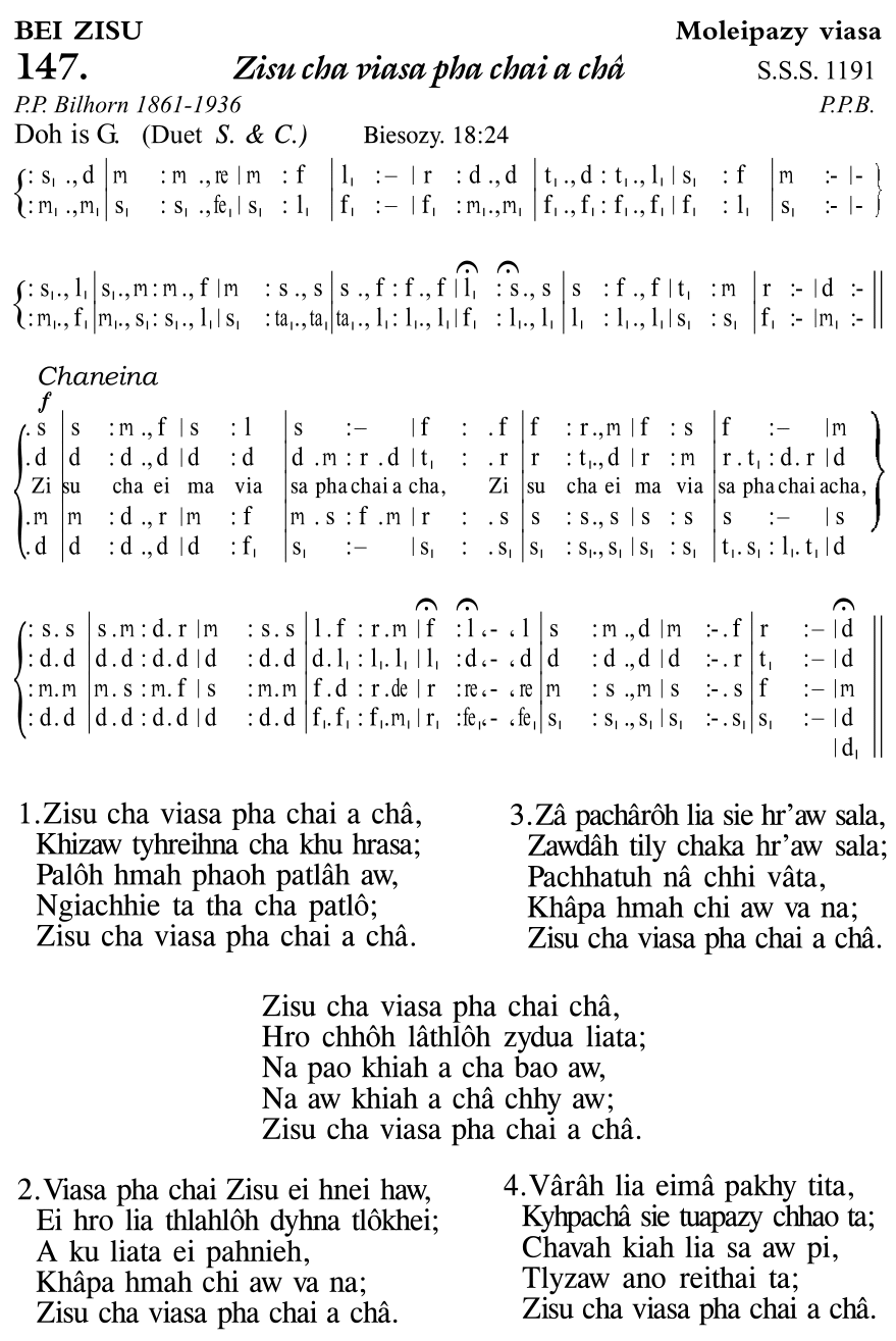 Hymn 147, “Zisu cha viasa pha chai a châ”, Edition 11