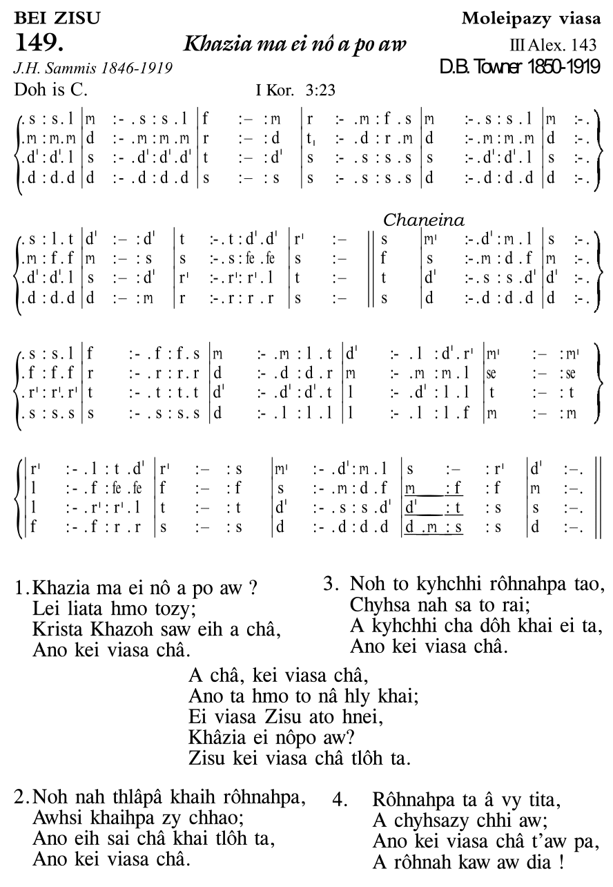 Hymn 149, “Khazia ma ei nô a po aw”, Edition 11