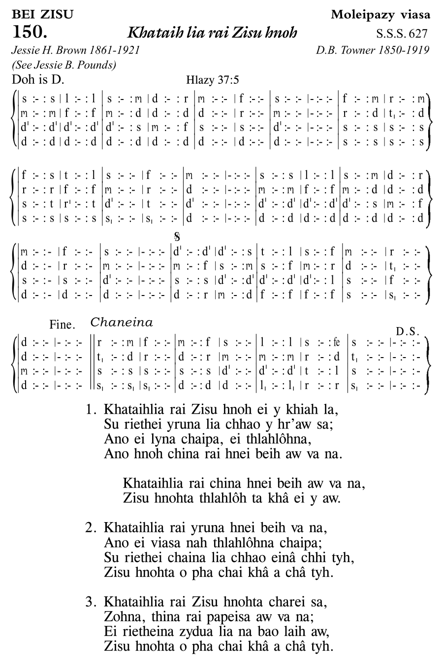 Hymn 150, “Khataih lia rai Zisu hnoh”, Edition 11