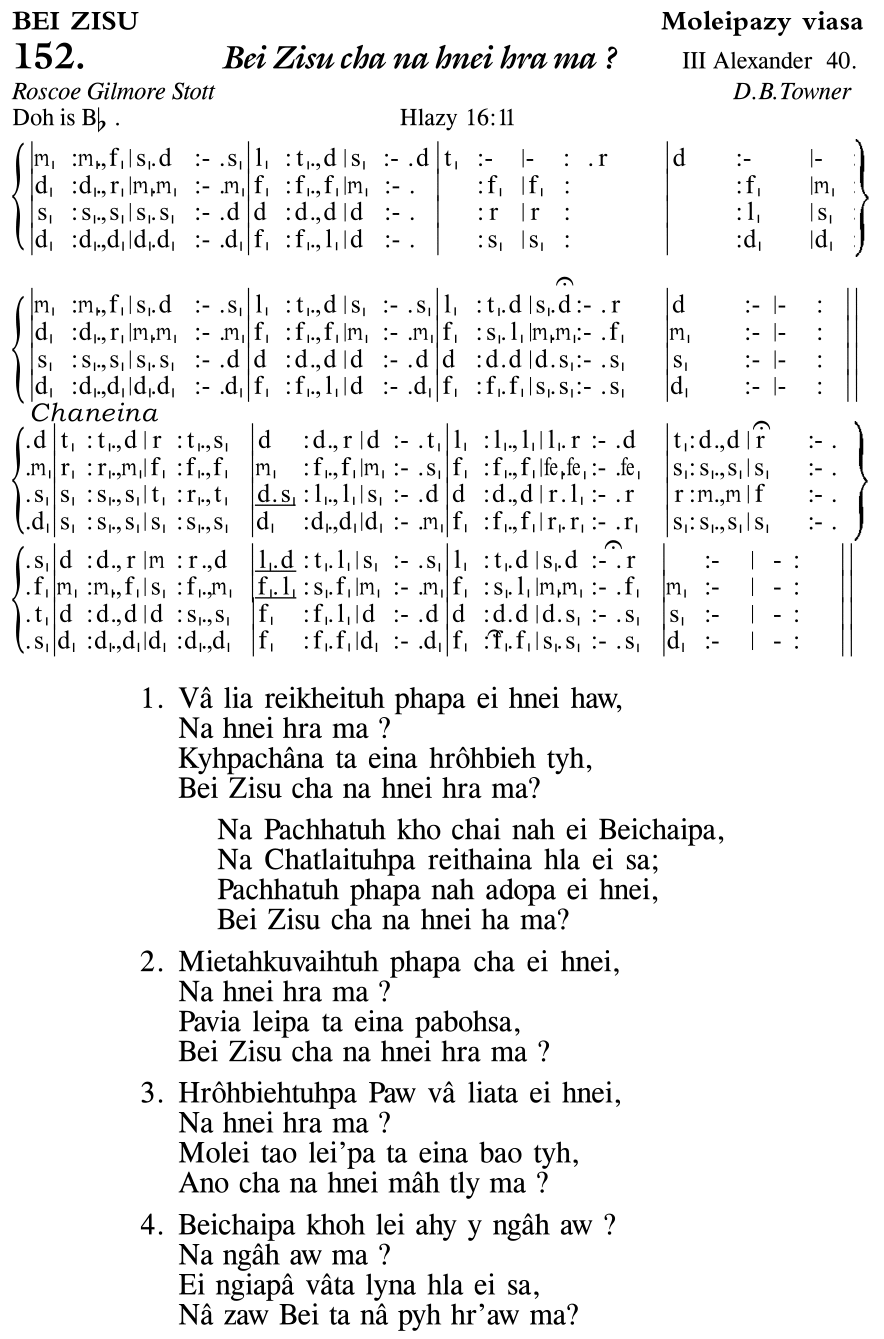 Hymn 152, “Bei Zisu cha na hnei hra ma ?”, Edition 11