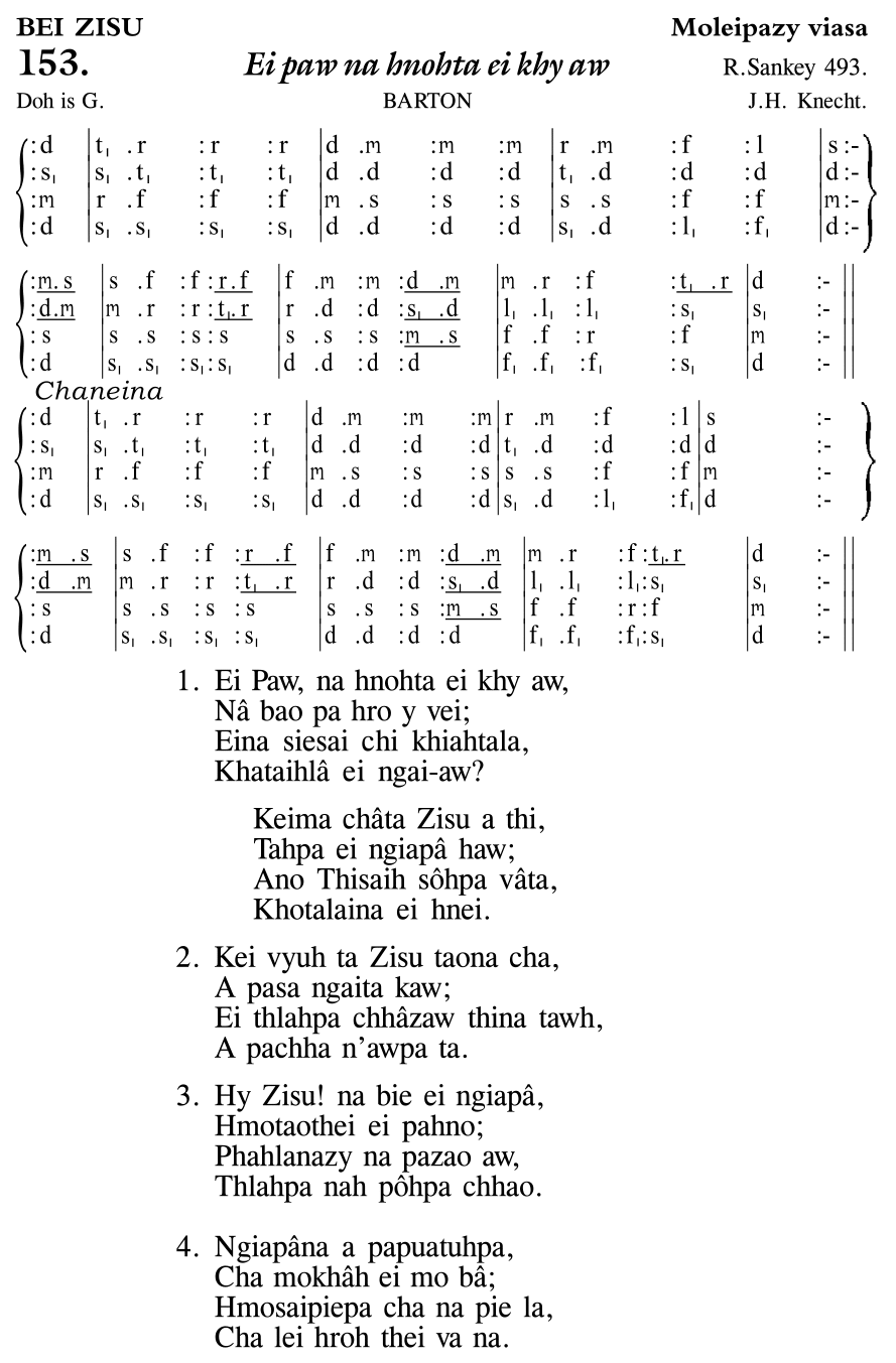 Hymn 153, “Ei paw na hnohta ei khy aw”, Edition 11
