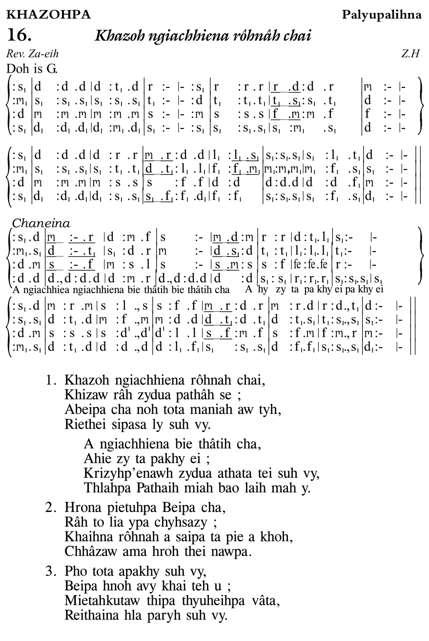 Hymn 16, “Khazoh ngiachhiena rôhnâh chai”, Edition 11