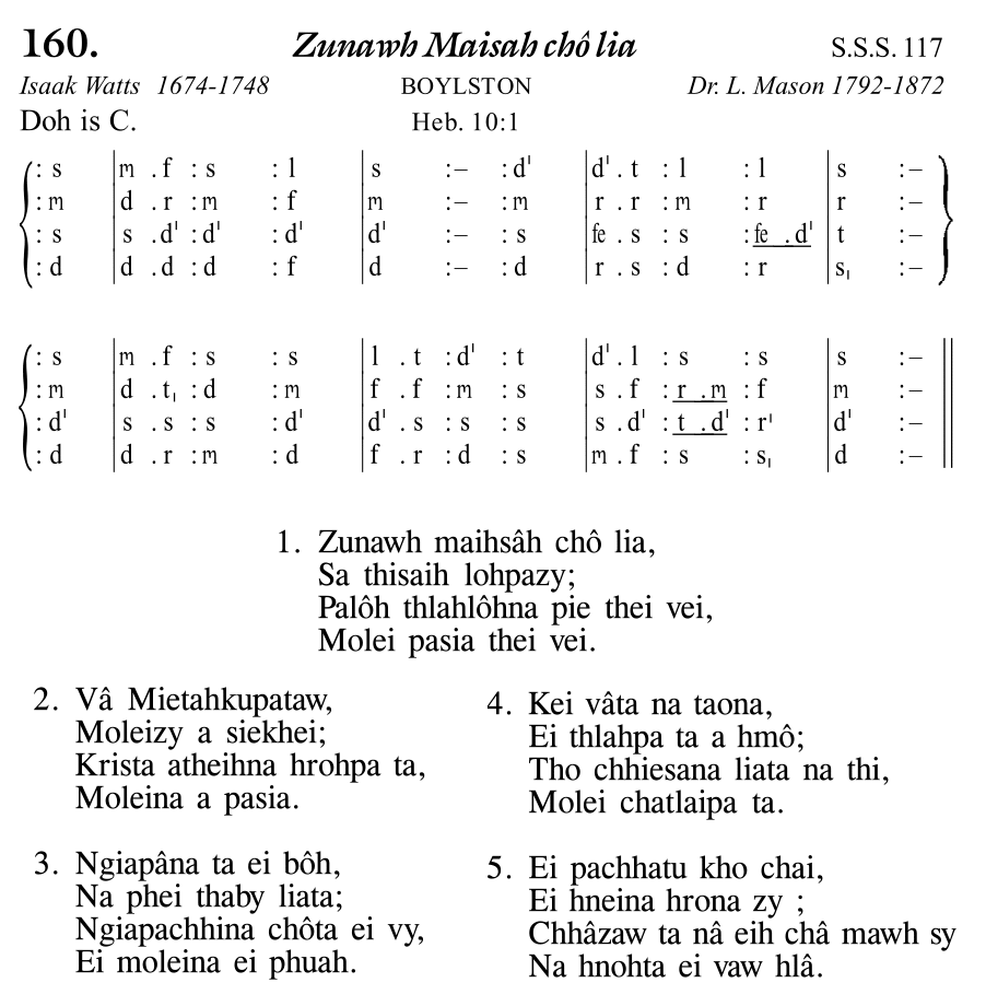Hymn 160, “Zunawh Maisah chô lia”, Edition 11