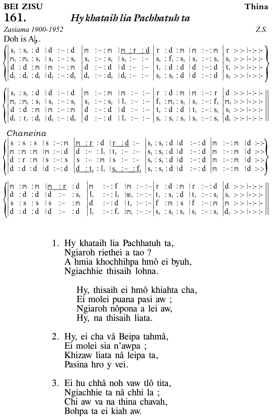 Hymn 161, “Hy khataih lia Pachhatuh ta”, Edition 11