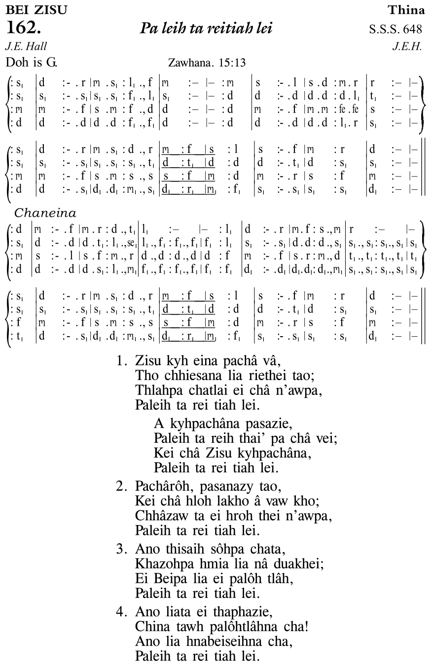 Hymn 162, “Pa leih ta reitiah lei”, Edition 11