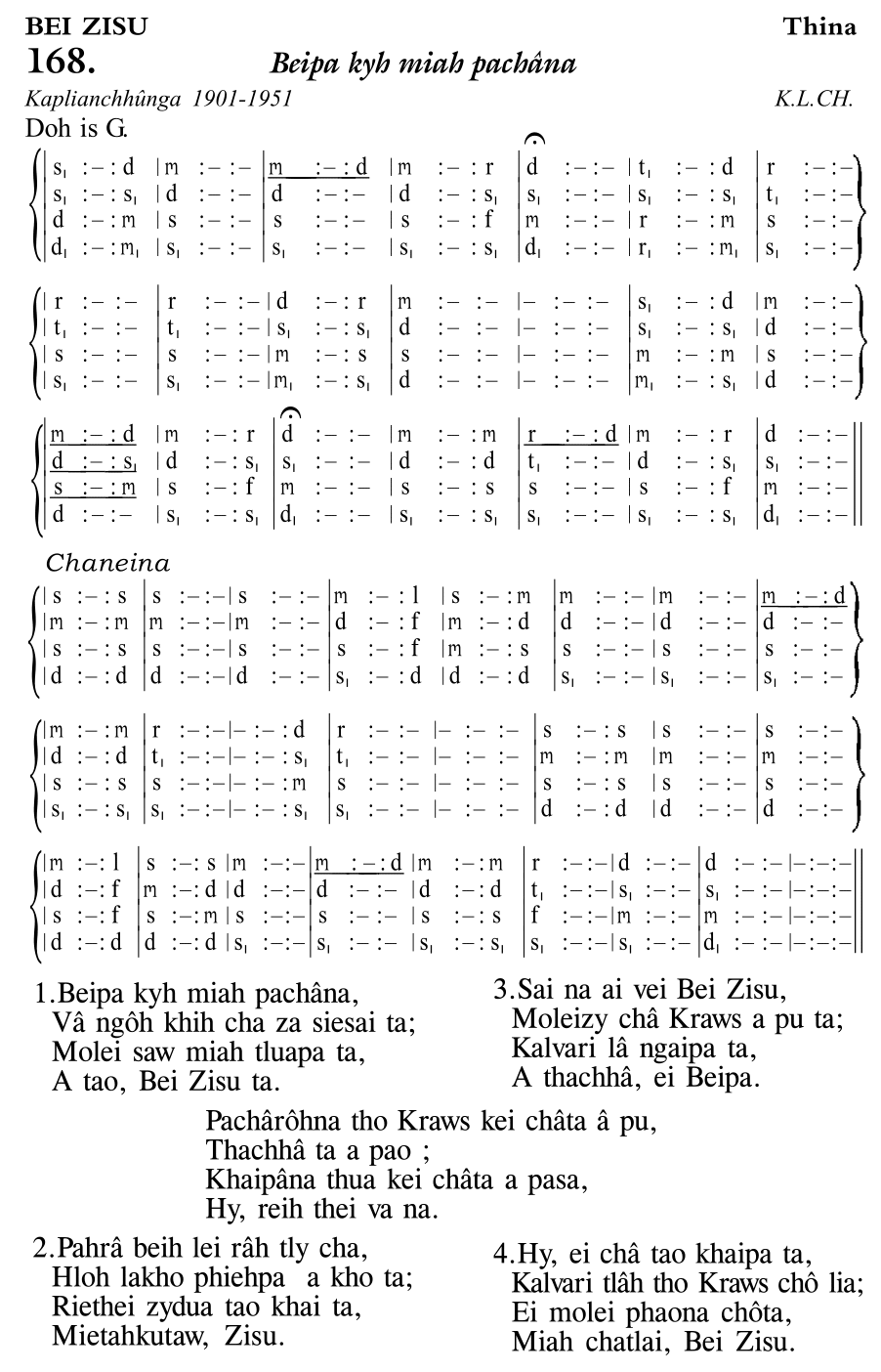 Hymn 168, “Beipa kyh miah pachâna”, Edition 11
