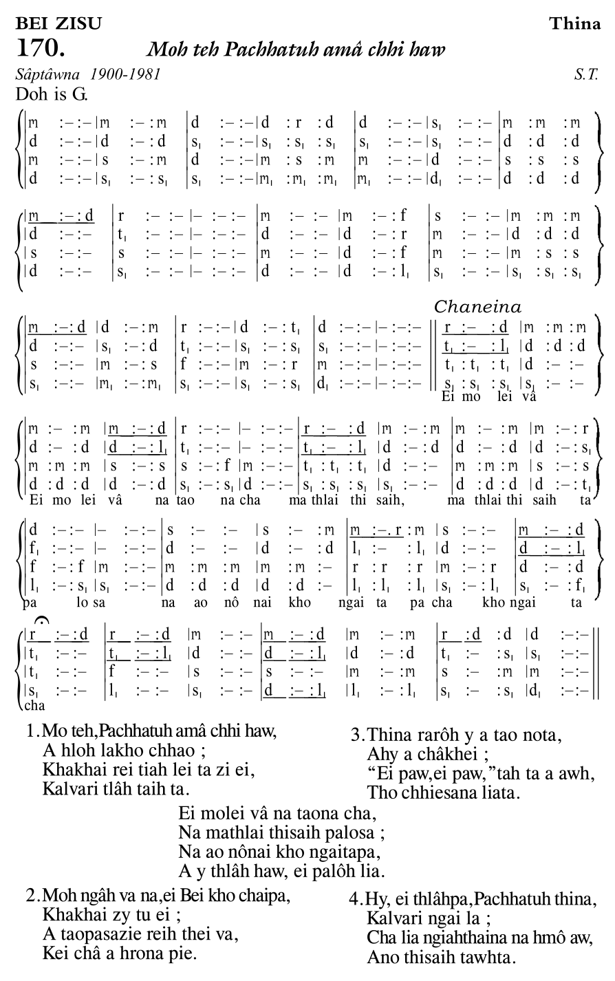 Hymn 170, “Moh teh Pachhatuh amâ chhi haw”, Edition 11