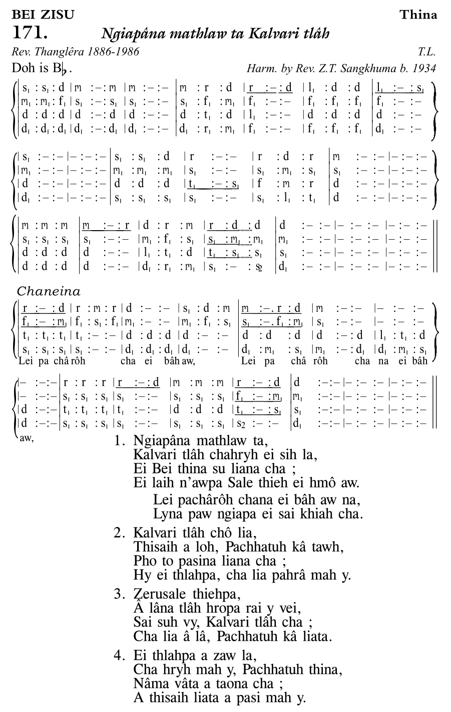 Hymn 171, “Ngiapâna mathlaw ta Kalvari tlâh”, Edition 11