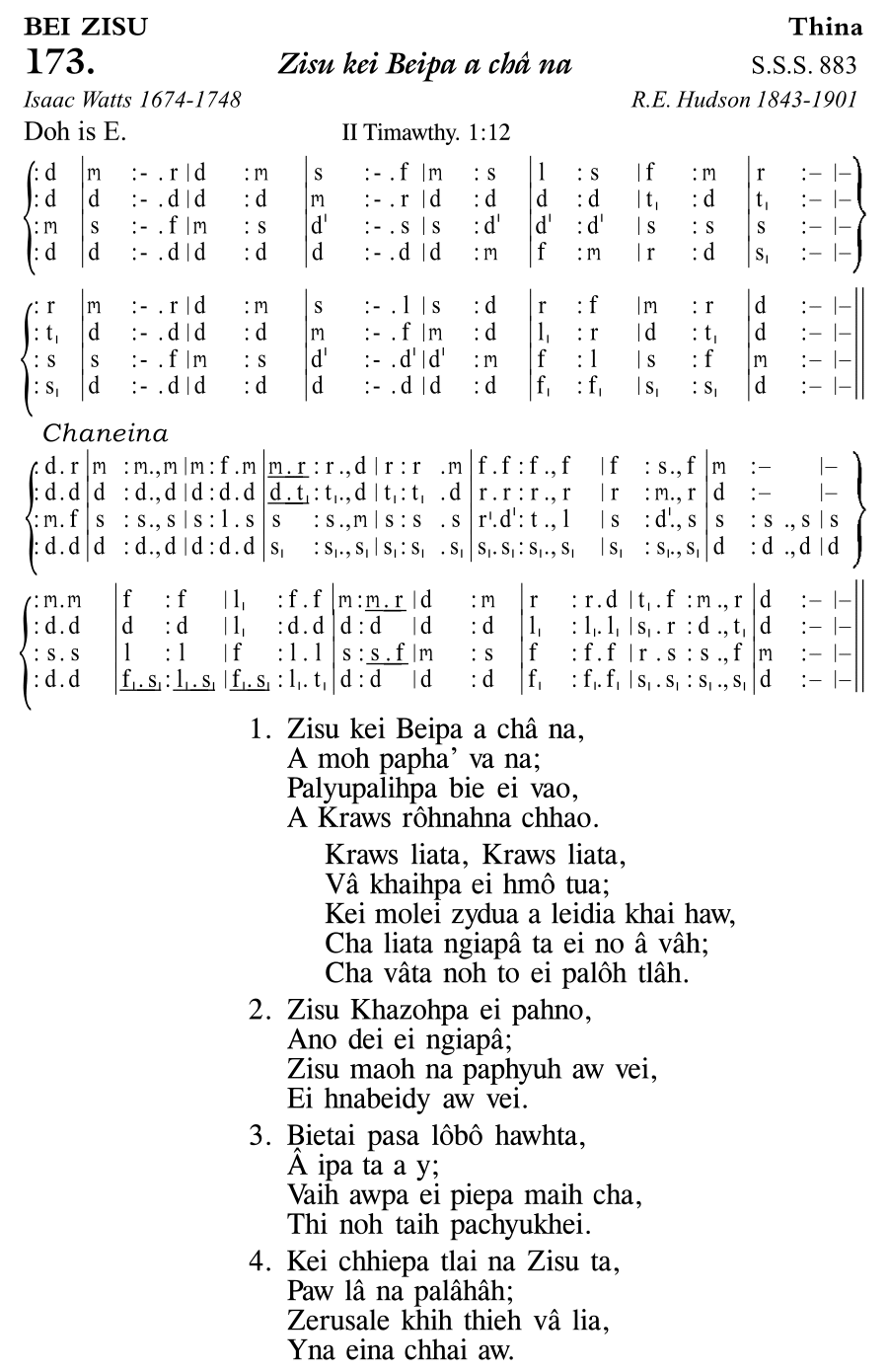 Hymn 173, “Zisu kei Beipa a châ na”, Edition 11