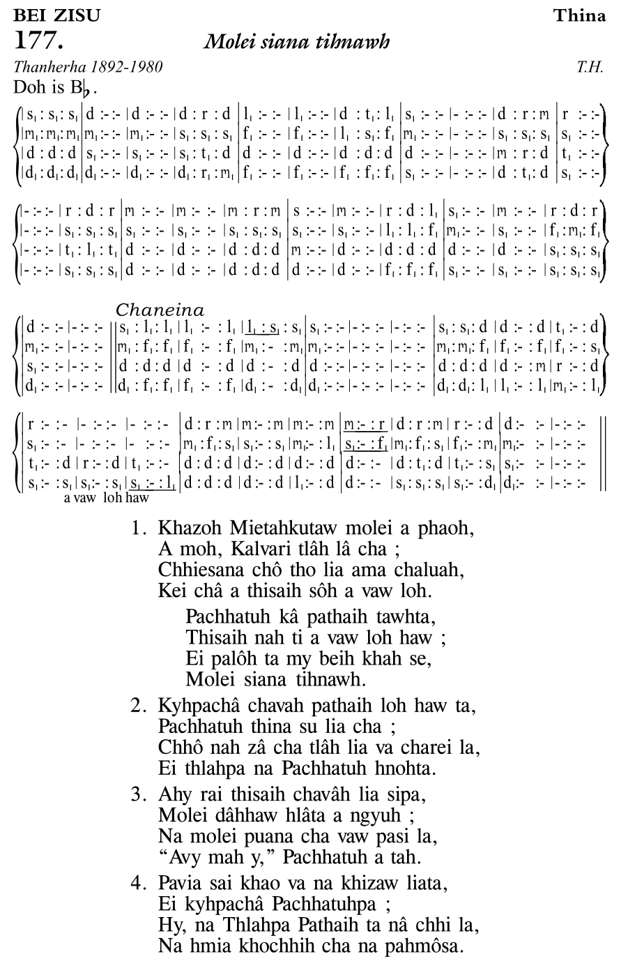 Hymn 177, “Molei siana tihnawh”, Edition 11