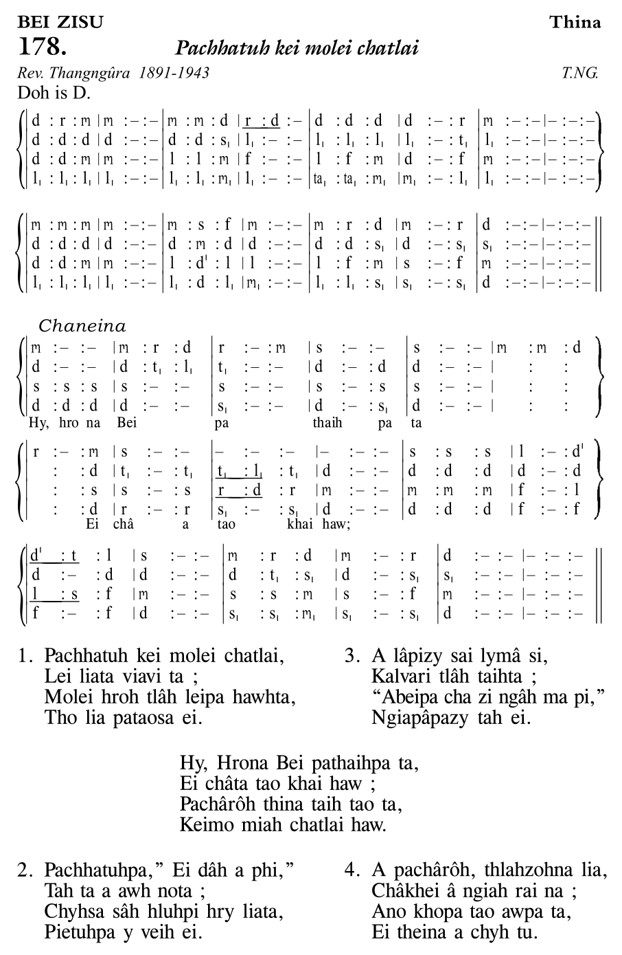 Hymn 178, “Pachhatuh kei molei chatlai”, Edition 11