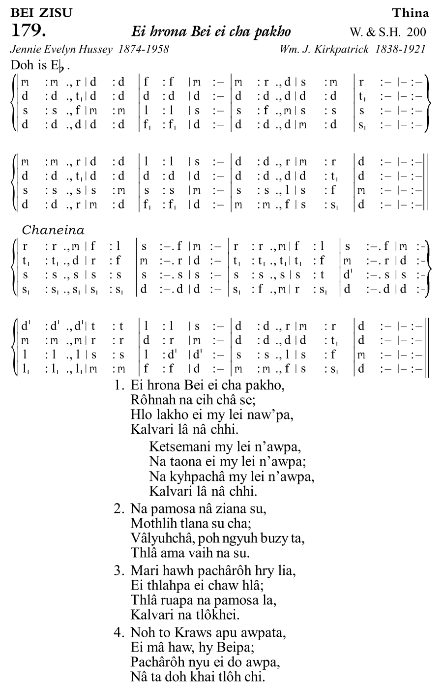 Hymn 179, “Ei hrona Bei ei cha pakho”, Edition 11