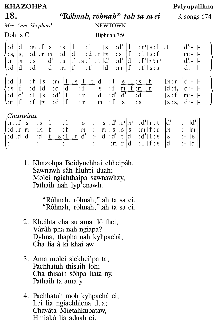 Hymn 18, “"Rôhnah, rôhnah" tah ta sa ei”, Edition 11