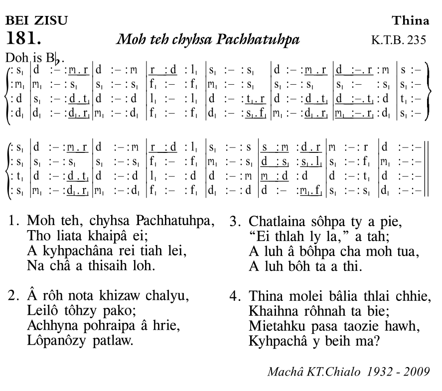 Hymn 181, “Moh teh chyhsa Pachhatuhpa”, Edition 11