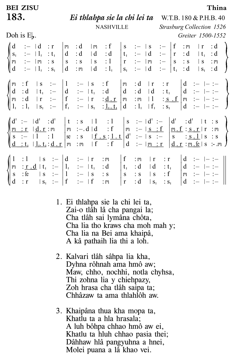 Hymn 183, “Ei thlahpa sie la chi lei ta”, Edition 11