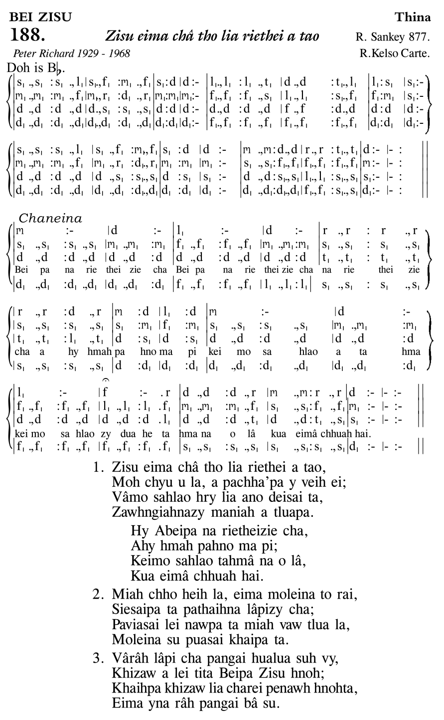 Hymn 188, “Zisu eima châ tho lia riethei a tao”, Edition 11