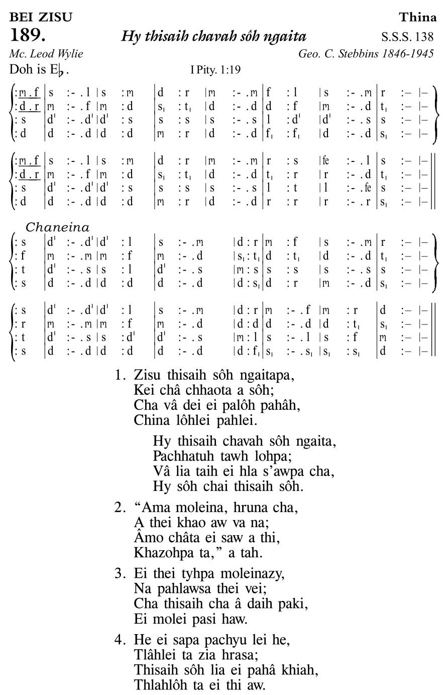 Hymn 189, “Hy thisaih chavah sôh ngaita”, Edition 11