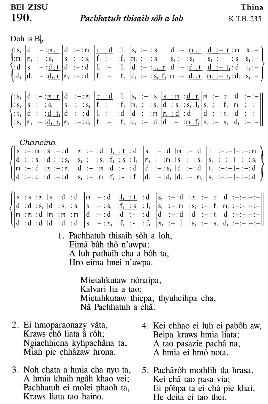 Hymn 190, “Pachhatuh thisaih sôh a loh”, Edition 11