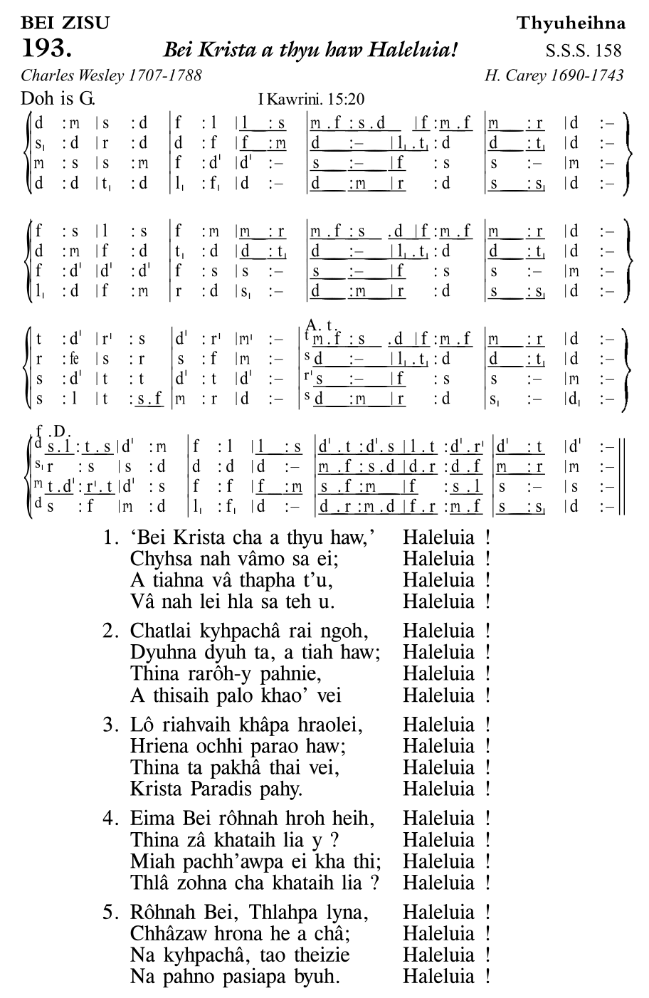 Hymn 193, “Bei Krista a thyu haw Haleluia!”, Edition 11