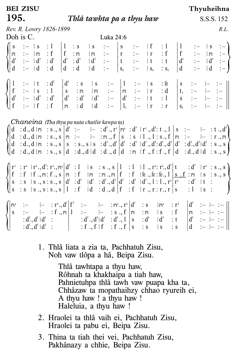 Hymn 195, “Thlâ tawhta pa a thyu haw”, Edition 11