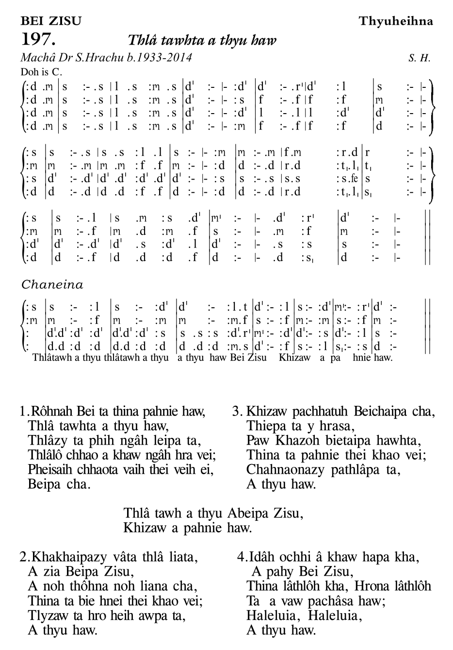 Hymn 197, “Thlâ tawhta a thyu haw”, Edition 11