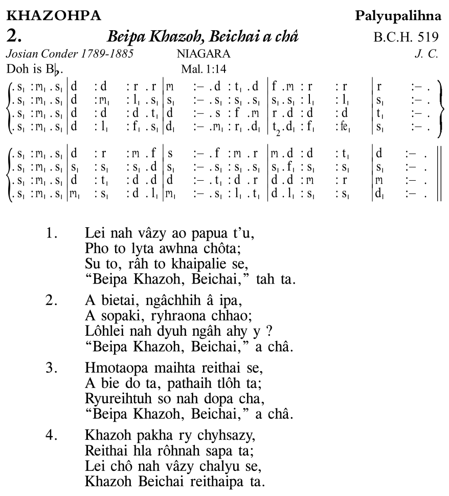Hymn 2, “Beipa Khazoh, Beichai a châ”, Edition 11