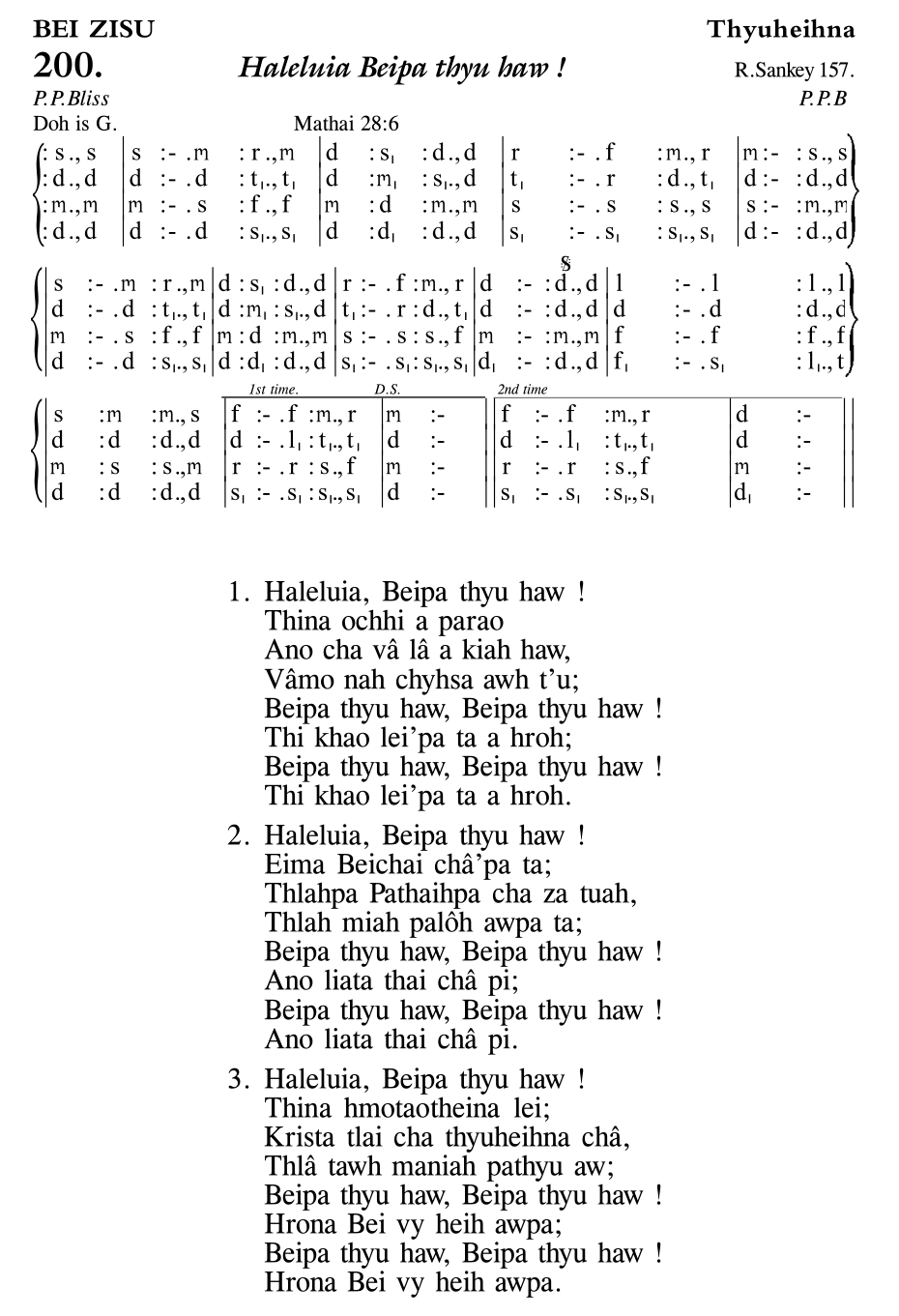 Hymn 200, “Haleluia Beipa thyu haw !”, Edition 11