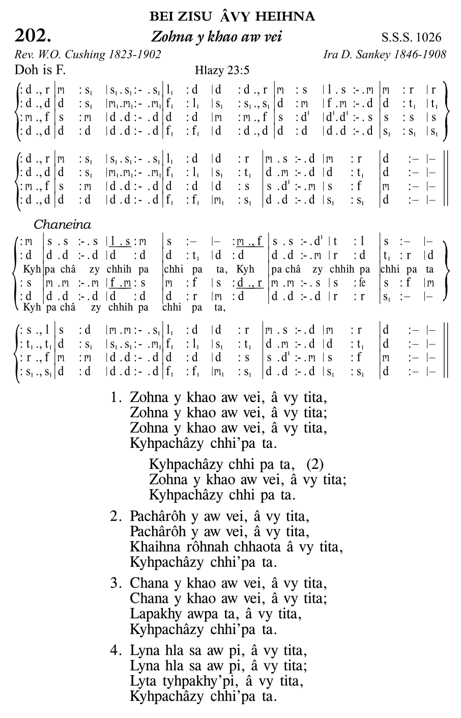 Hymn 202, “Zohna y khao aw vei”, Edition 11