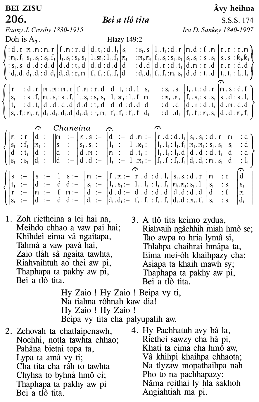 Hymn 206, “Bei a tlô tita”, Edition 11